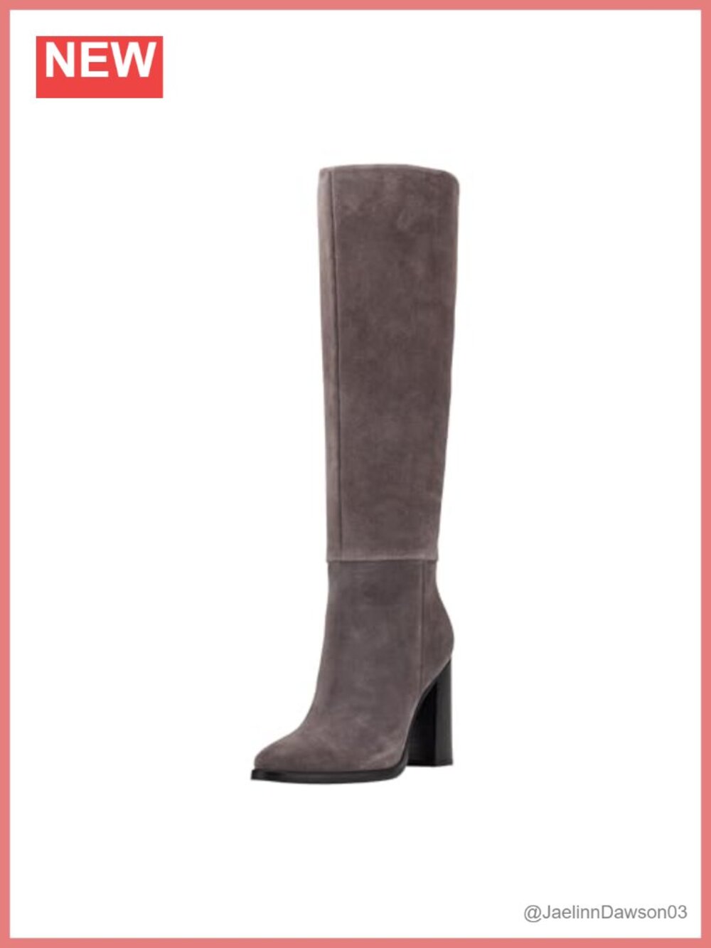 Suede Knee High Block Heel Boots Pointy Toe Zip Closure